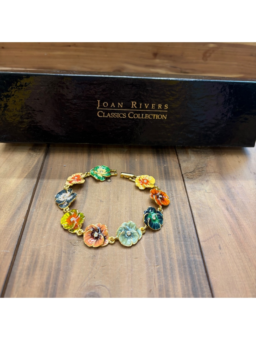 Joan Rivers enameled pansy bracelet vintage 90s